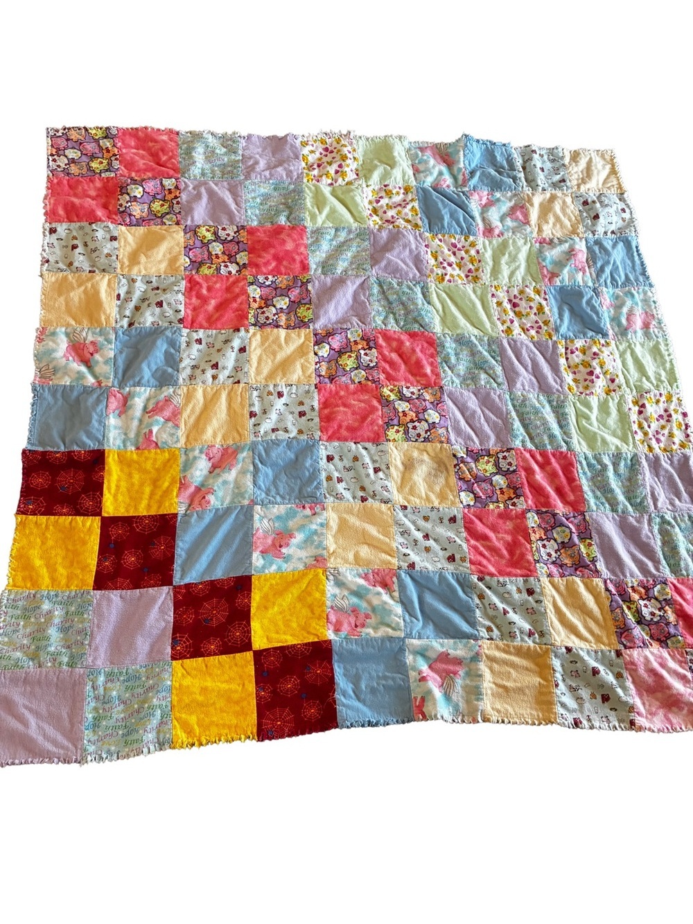 Handmade Charlotte’s Web Inspired Rag Quilt Throw 59x63 Pastel - Stain